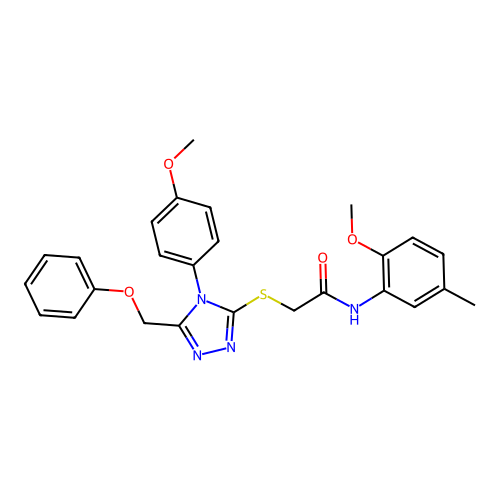 N-(2-methoxy-5-methylphenyl)-2-{[4-(4-methoxyphenyl)-5-(phenoxymethyl)-4H-1,2,4-triazol-3-yl]sulfanyl}acetamide structure