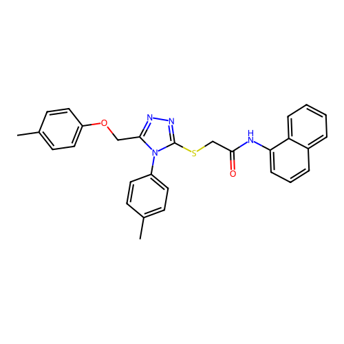 2-({5-[(4-methylphenoxy)methyl]-4-(4-methylphenyl)-4H-1,2,4-triazol-3-yl}sulfanyl)-N-(naphthalen-1-yl)acetamide structure