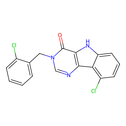 9-chloro-3-(2-chlorobenzyl)-3,5-dihydro-4H-pyrimido[5,4-b]indol-4-one structure