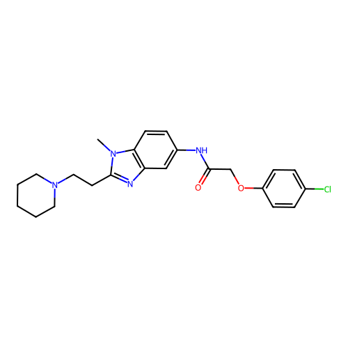 2-(4-chlorophenoxy)-N-[1-methyl-2-(2-piperidin-1-ylethyl)benzimidazol-5-yl]acetamide structure