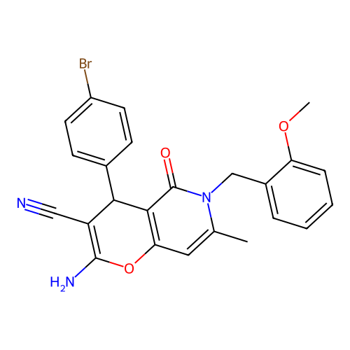 2-amino-4-(4-bromophenyl)-6-(2-methoxybenzyl)-7-methyl-5-oxo-5,6-dihydro-4H-pyrano[3,2-c]pyridine-3-carbonitrile structure