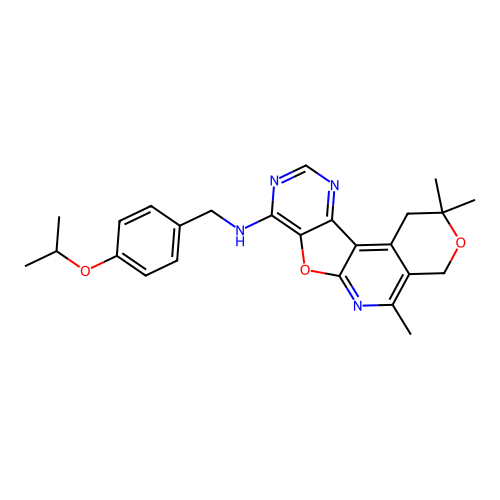 2,2,5-trimethyl-N-[4-(propan-2-yloxy)benzyl]-1,4-dihydro-2H-pyrano[4'',3'':4',5']pyrido[3',2':4,5]furo[3,2-d]pyrimidin-8-amine structure