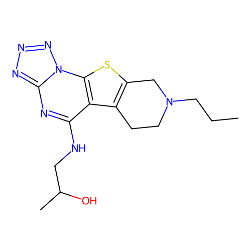 1-((8-propyl-6,7,8,9-tetrahydropyrido[4',3':4,5]thieno[3,2-e]tetrazolo[1,5-a]pyrimidin-5-yl)amino)propan-2-ol structure