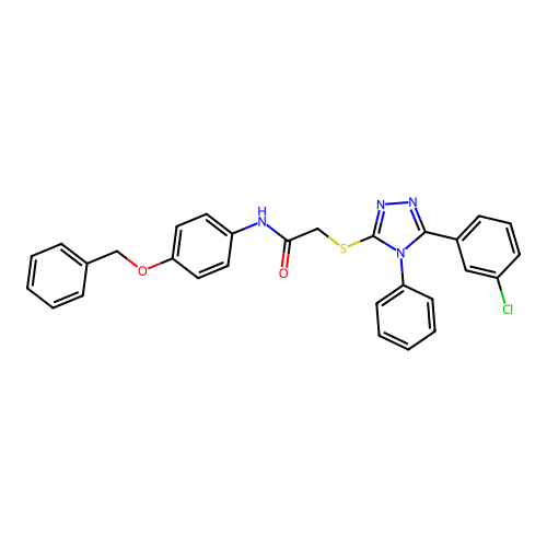 2-[[5-(3-chlorophenyl)-4-phenyl-1,2,4-triazol-3-yl]sulfanyl]-N-(4-phenylmethoxyphenyl)acetamide structure