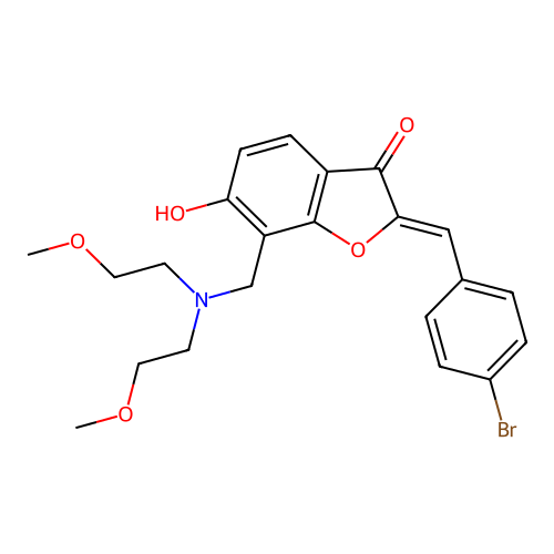 (2Z)-7-[[bis(2-methoxyethyl)amino]methyl]-2-[(4-bromophenyl)methylidene]-6-hydroxy-1-benzofuran-3-one structure