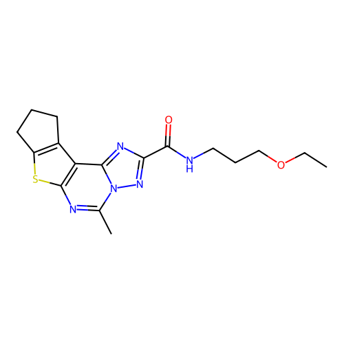 N-(3-ethoxypropyl)-5-methyl-9,10-dihydro-8H-cyclopenta[4,5]thieno[3,2-e][1,2,4]triazolo[1,5-c]pyrimidine-2-carboxamide structure