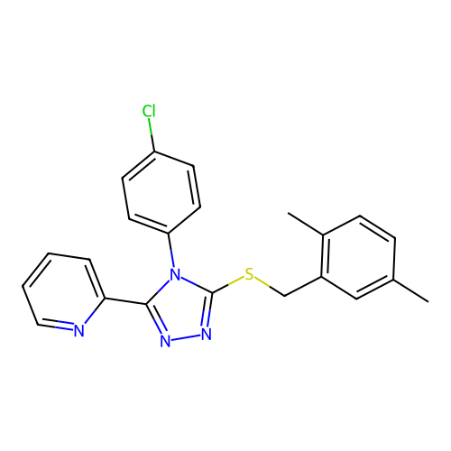 2-[4-(4-chlorophenyl)-5-[(2,5-dimethylphenyl)methylsulfanyl]-1,2,4-triazol-3-yl]pyridine structure