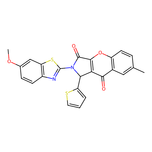 2-(6-methoxy-1,3-benzothiazol-2-yl)-7-methyl-1-(thiophen-2-yl)-1,2-dihydrochromeno[2,3-c]pyrrole-3,9-dione structure