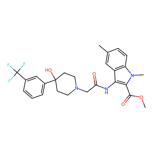 methyl 3-(2-(4-hydroxy-4-(3-(trifluoromethyl)phenyl)piperidin-1-yl)acetamido)-1,5-dimethyl-1H-indole-2-carboxylate structure