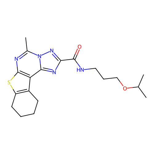 5-methyl-N-[3-(propan-2-yloxy)propyl]-8,9,10,11-tetrahydro[1]benzothieno[3,2-e][1,2,4]triazolo[1,5-c]pyrimidine-2-carboxamide structure