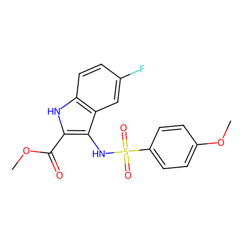 methyl 5-fluoro-3-[(4-methoxyphenyl)sulfonylamino]-1H-indole-2-carboxylate structure