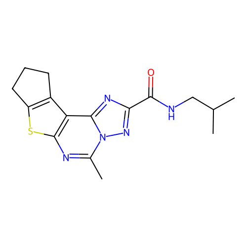 5-methyl-N-(2-methylpropyl)-9,10-dihydro-8H-cyclopenta[4,5]thieno[3,2-e][1,2,4]triazolo[1,5-c]pyrimidine-2-carboxamide structure