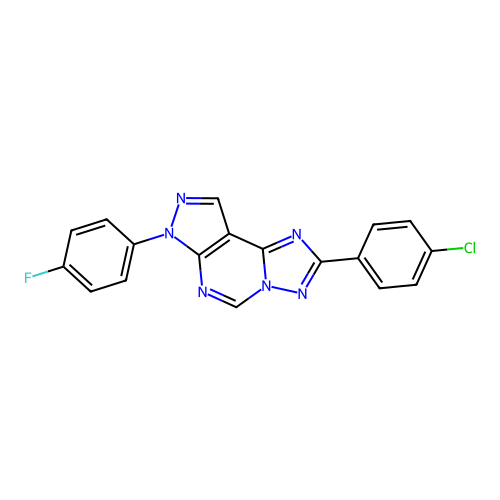 2-(4-chlorophenyl)-7-(4-fluorophenyl)-7H-pyrazolo[4,3-e][1,2,4]triazolo[1,5-c]pyrimidine structure