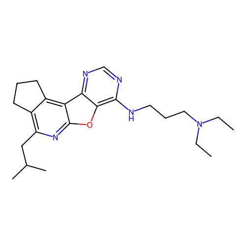 N,N-diethyl-N'-[4-(2-methylpropyl)-2,3-dihydro-1H-cyclopenta[4',5']pyrido[3',2':4,5]furo[3,2-d]pyrimidin-7-yl]propane-1,3-diamine structure
