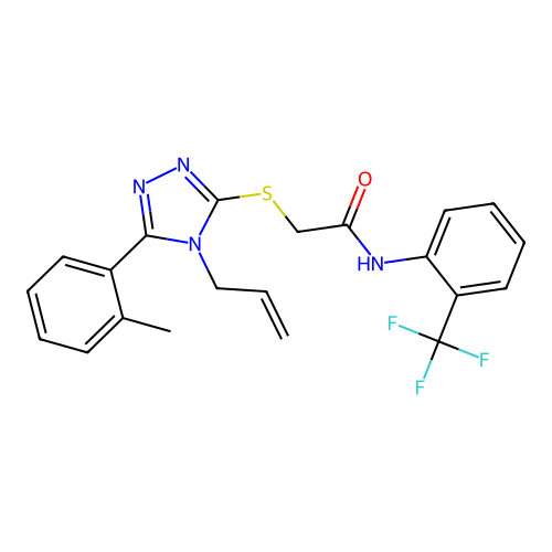 2-{[5-(2-methylphenyl)-4-(prop-2-en-1-yl)-4H-1,2,4-triazol-3-yl]sulfanyl}-N-[2-(trifluoromethyl)phenyl]acetamide structure