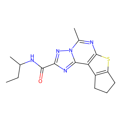 N-(butan-2-yl)-5-methyl-9,10-dihydro-8H-cyclopenta[4,5]thieno[3,2-e][1,2,4]triazolo[1,5-c]pyrimidine-2-carboxamide structure