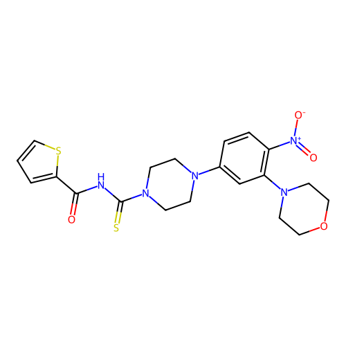 N-[4-(3-morpholin-4-yl-4-nitrophenyl)piperazine-1-carbothioyl]thiophene-2-carboxamide structure
