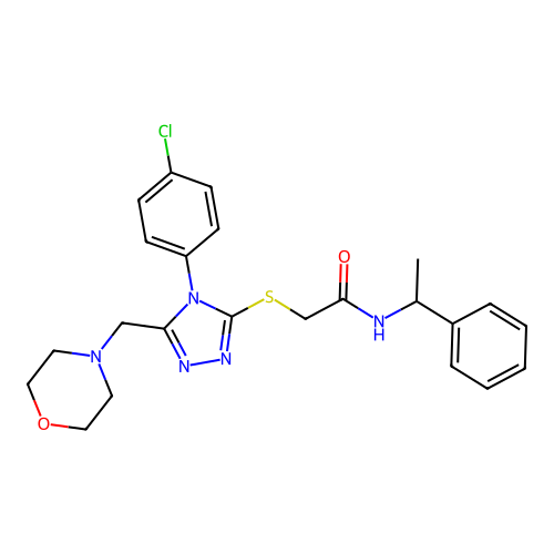 2-((4-(4-chlorophenyl)-5-(morpholinomethyl)-4H-1,2,4-triazol-3-yl)thio)-N-(1-phenylethyl)acetamide structure