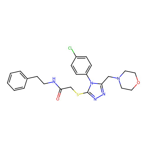 2-((4-(4-chlorophenyl)-5-(morpholinomethyl)-4H-1,2,4-triazol-3-yl)thio)-N-phenethylacetamide structure