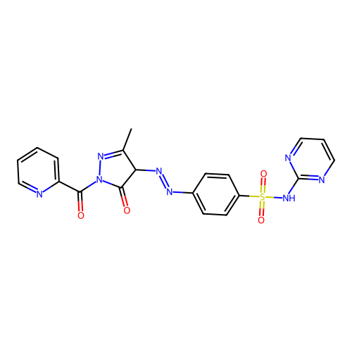 4-[[3-methyl-5-oxo-1-(pyridine-2-carbonyl)-4H-pyrazol-4-yl]diazenyl]-N-pyrimidin-2-ylbenzenesulfonamide structure