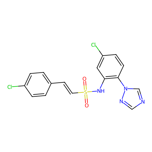 N-[5-chloro-2-(1H-1,2,4-triazol-1-yl)phenyl]-2-(4-chlorophenyl)ethene-1-sulfonamide structure