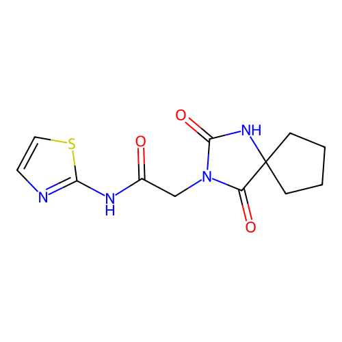2-(2,4-dioxo-1,3-diazaspiro[4.4]nonan-3-yl)-N-(thiazol-2-yl)acetamide structure