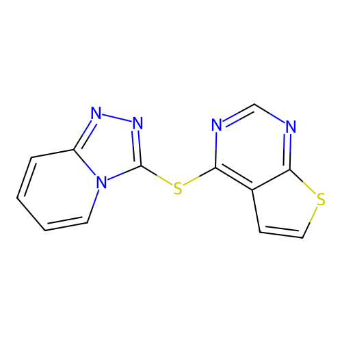 3-{Thieno[2,3-d]pyrimidin-4-ylsulfanyl}-[1,2,4]triazolo[4,3-a]pyridine structure