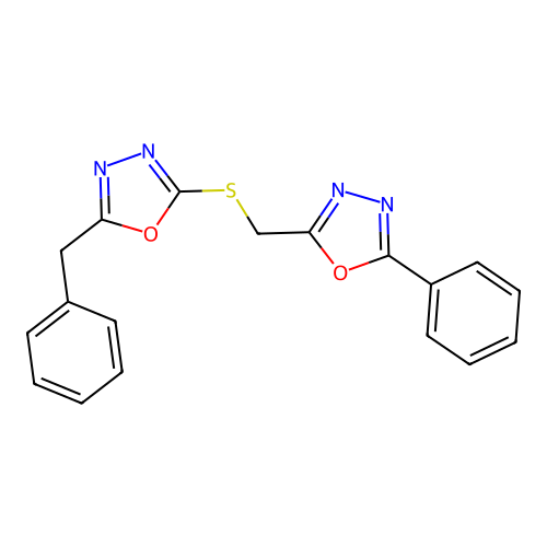 2-Benzyl-5-[(5-phenyl-1,3,4-oxadiazol-2-yl)methylsulfanyl]-1,3,4-oxadiazole structure