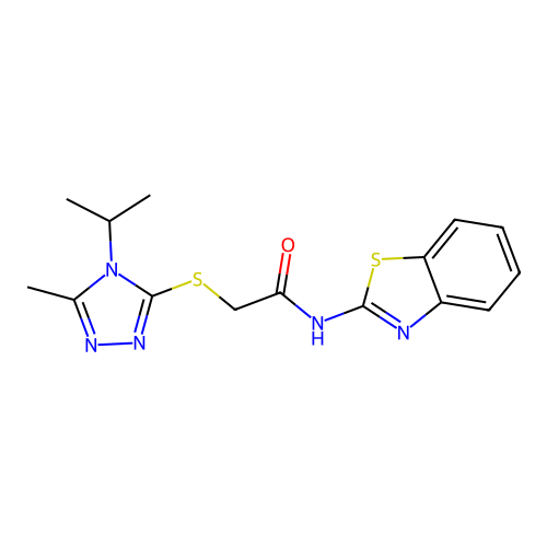 N-(1,3-benzothiazol-2-yl)-2-[(5-methyl-4-propan-2-yl-1,2,4-triazol-3-yl)sulfanyl]acetamide structure