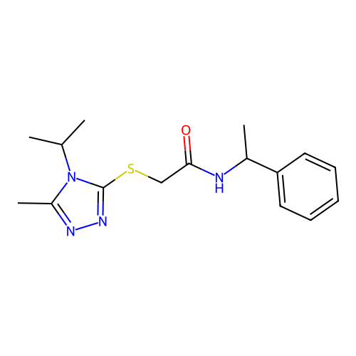 2-[(5-methyl-4-propan-2-yl-1,2,4-triazol-3-yl)sulfanyl]-N-(1-phenylethyl)acetamide structure
