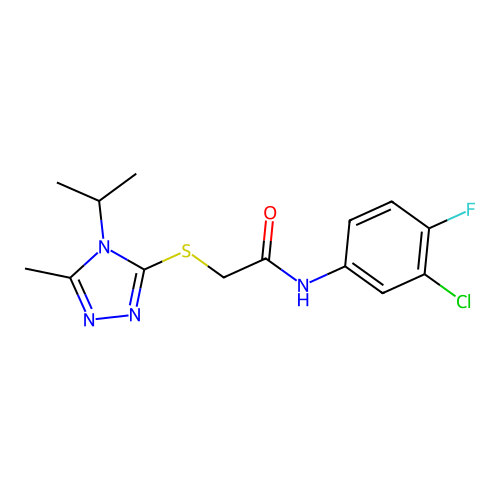N-(3-chloro-4-fluorophenyl)-2-[(5-methyl-4-propan-2-yl-1,2,4-triazol-3-yl)sulfanyl]acetamide structure