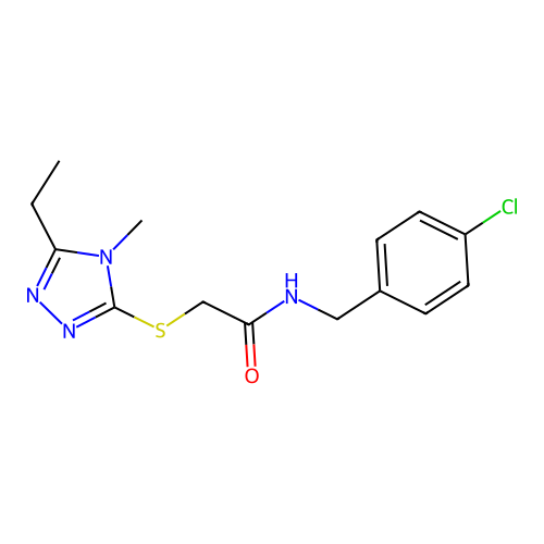 N-(4-chlorobenzyl)-2-[(5-ethyl-4-methyl-4H-1,2,4-triazol-3-yl)sulfanyl]acetamide structure