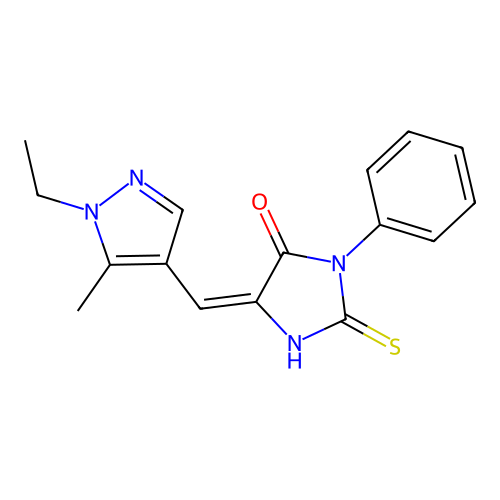 5-[(1-ethyl-5-methylpyrazol-4-yl)methylidene]-3-phenyl-2-sulfanylideneimidazolidin-4-one structure