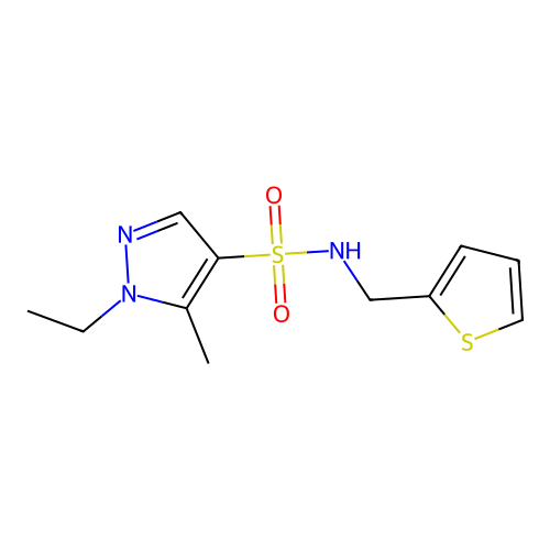1-ethyl-5-methyl-N-(thiophen-2-ylmethyl)pyrazole-4-sulfonamide structure