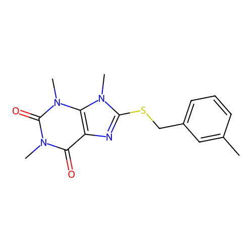 1,3,9-Trimethyl-8-[(3-methylphenyl)methylsulfanyl]purine-2,6-dione structure