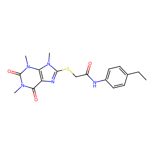 N-(4-ethylphenyl)-2-(1,3,9-trimethyl-2,6-dioxopurin-8-yl)sulfanylacetamide structure