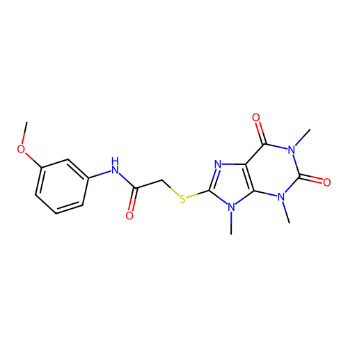 N-(3-methoxyphenyl)-2-(1,3,9-trimethyl-2,6-dioxopurin-8-yl)sulfanylacetamide structure