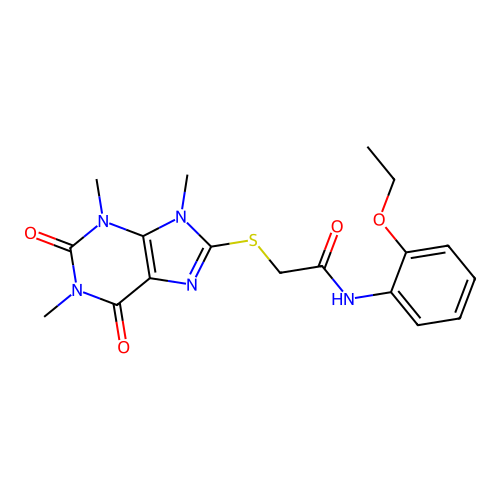 N-(2-ethoxyphenyl)-2-(1,3,9-trimethyl-2,6-dioxopurin-8-yl)sulfanylacetamide structure