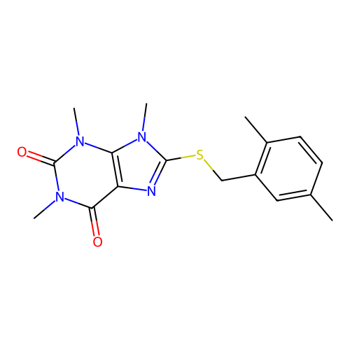 8-[(2,5-Dimethylphenyl)methylsulfanyl]-1,3,9-trimethylpurine-2,6-dione structure