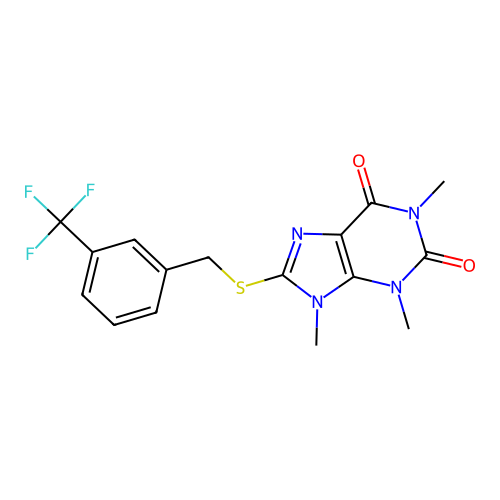 1,3,9-Trimethyl-8-[[3-(trifluoromethyl)phenyl]methylsulfanyl]purine-2,6-dione structure