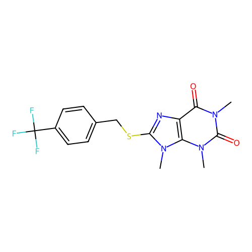1,3,9-Trimethyl-8-[[4-(trifluoromethyl)phenyl]methylsulfanyl]purine-2,6-dione structure