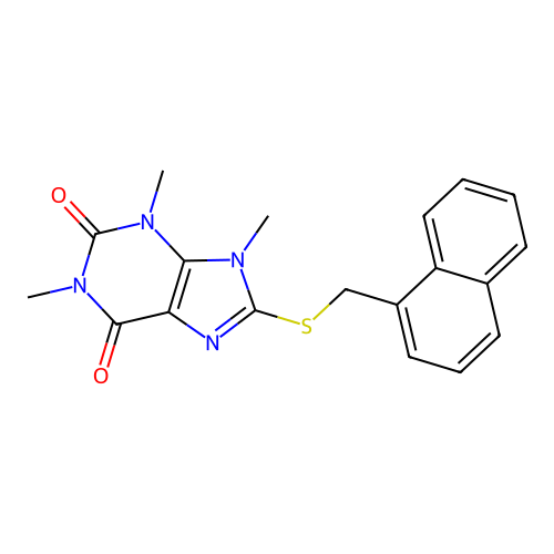 1,3,9-Trimethyl-8-(naphthalen-1-ylmethylsulfanyl)purine-2,6-dione structure
