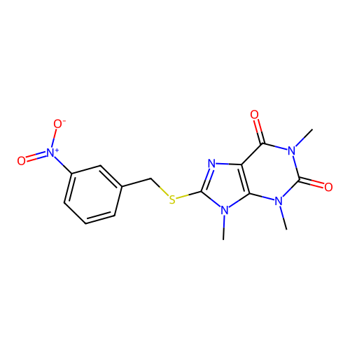 1,3,9-Trimethyl-8-[(3-nitrophenyl)methylsulfanyl]purine-2,6-dione structure
