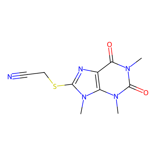 2-(1,3,9-Trimethyl-2,6-dioxopurin-8-yl)sulfanylacetonitrile structure