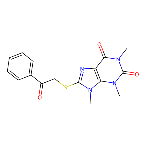 1,3,9-Trimethyl-8-phenacylsulfanylpurine-2,6-dione structure