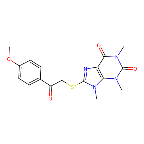 8-[2-(4-Methoxyphenyl)-2-oxoethyl]sulfanyl-1,3,9-trimethylpurine-2,6-dione structure