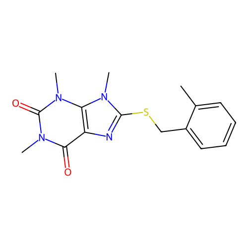 1,3,9-Trimethyl-8-[(2-methylphenyl)methylsulfanyl]purine-2,6-dione structure