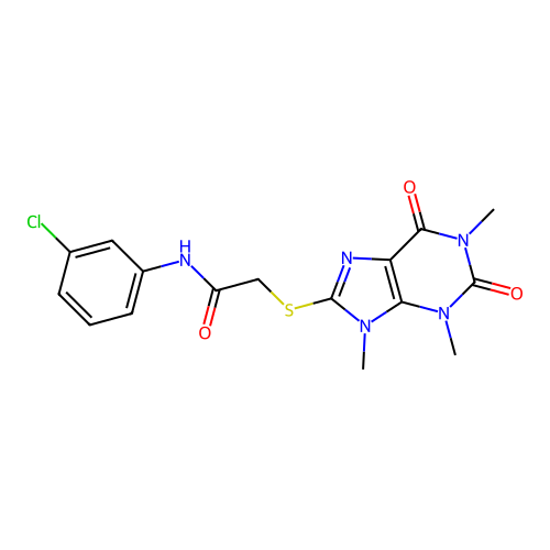 N-(3-chlorophenyl)-2-(1,3,9-trimethyl-2,6-dioxopurin-8-yl)sulfanylacetamide structure