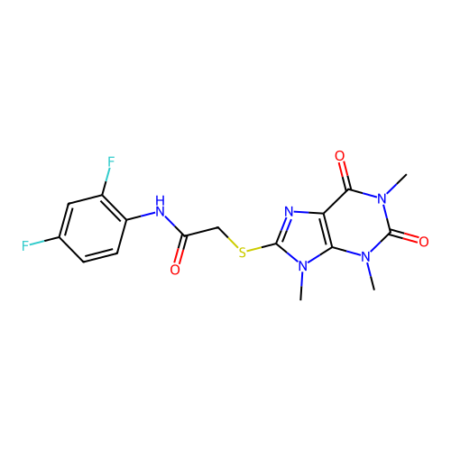 N-(2,4-difluorophenyl)-2-(1,3,9-trimethyl-2,6-dioxopurin-8-yl)sulfanylacetamide structure