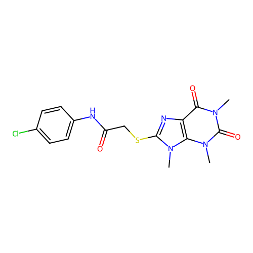 N-(4-chlorophenyl)-2-(1,3,9-trimethyl-2,6-dioxopurin-8-yl)sulfanylacetamide structure